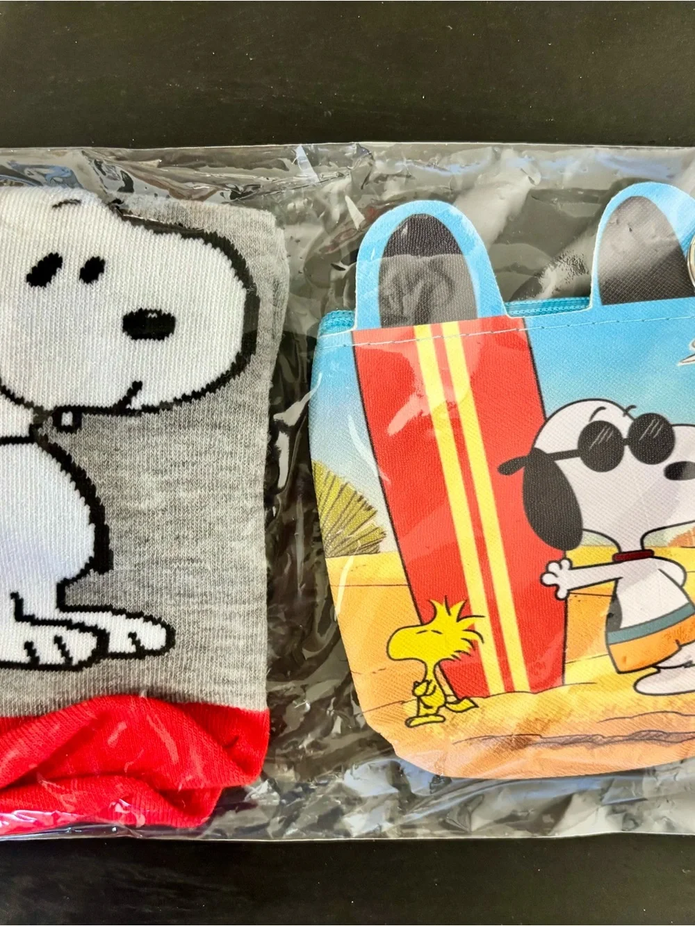 3 sets- Peanuts Snoopy & Charlie Brown Novelty Socks and coin purse.